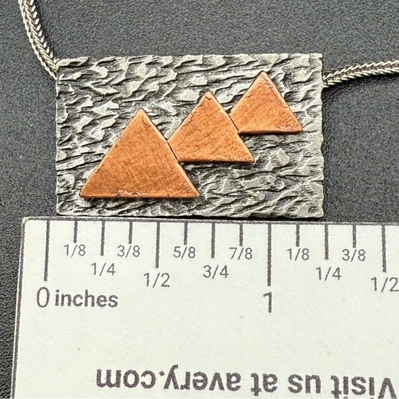 Three Sisters Mountain Metal Pendant Necklace in Copper Metal Geometric - Picture 8 of 14